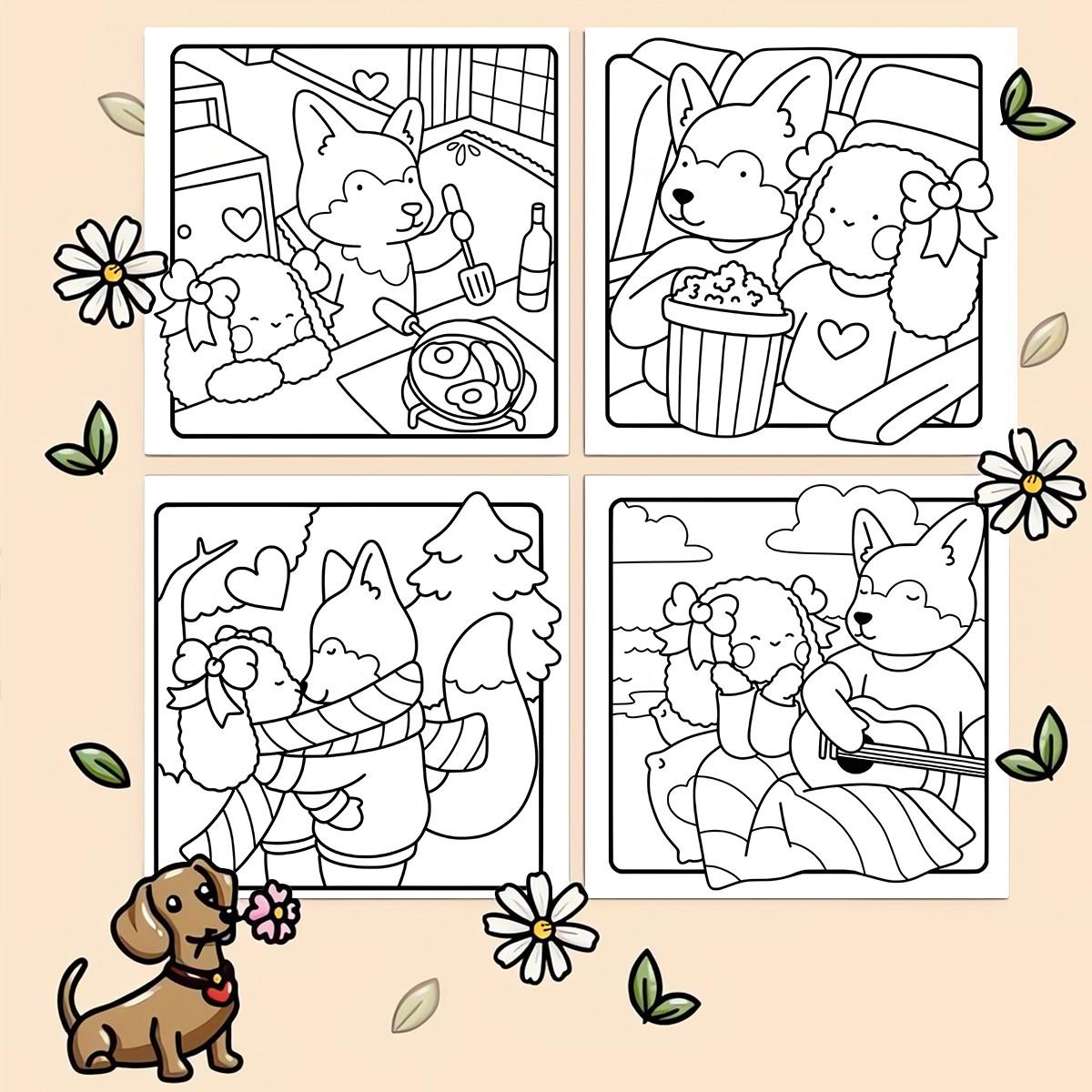 Bold & Easy Tails of Love Cute & Romantic Coloring Book for Kids & Adults, 22 Coloring Pages on 120gsm Thick No Bleed Paper, Odorless Glue Binding, Stress Relief Easy Coloring for All Ages