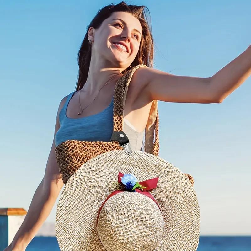 4 Pack PU Leather Multi-Functional Hat Rack Clips, Securely Hang Hats on Bags or Luggage, Travel Camping Outdoor Adventure, Compact Durable Easy Use