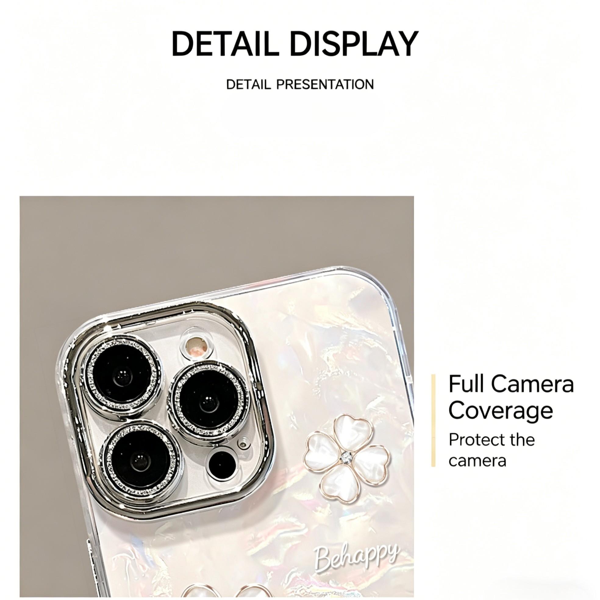 Elegant Pearl Chain Phone Case for iPhone 17 Series, 4 Leaf Clover Glitter Acrylic Cover, Luxury Aesthetic Shockproof Case for Women Girls