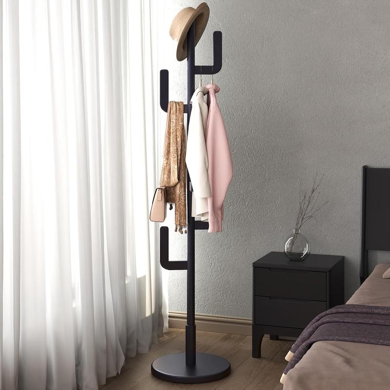 【Summer】Solid Wood Cactus Coat Rack Freestanding, Adjustable Height Wooden Coat Rack Stand with 6 Hooks, Unique Design Coat Tree for Entryway, Bedroom,Coats,Bags