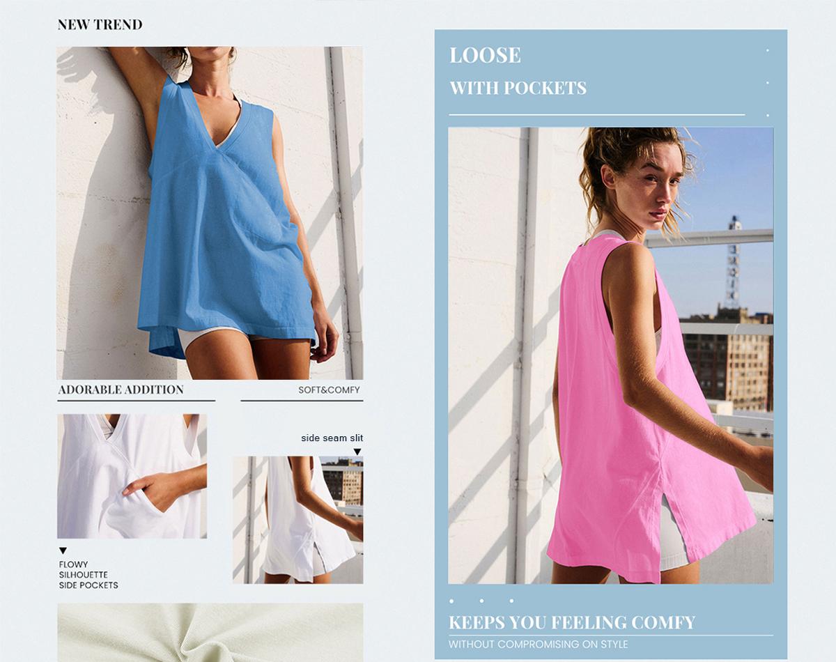 Tanming Women's Lightweight Tank Vest Top patch pocket Oversize Workout V Neck Sleeveless Athletic Running Shirts Gym Clothes