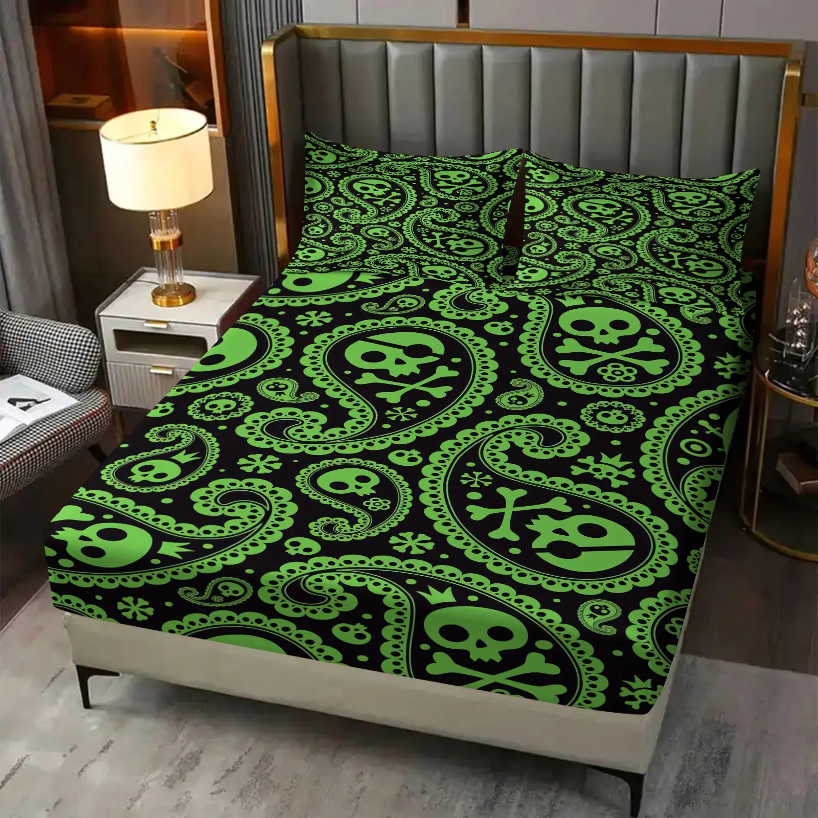 Paisley Pattern Fitted Sheet Set, 3Pcs Digital Print Bedding Set, Deep Pocket Mattress Cover, Paisley Pattern Art Bedroom Decor for Teens Adults, Gift for Paisley Pattern Lovers. 2 Pillowcase, No Filling