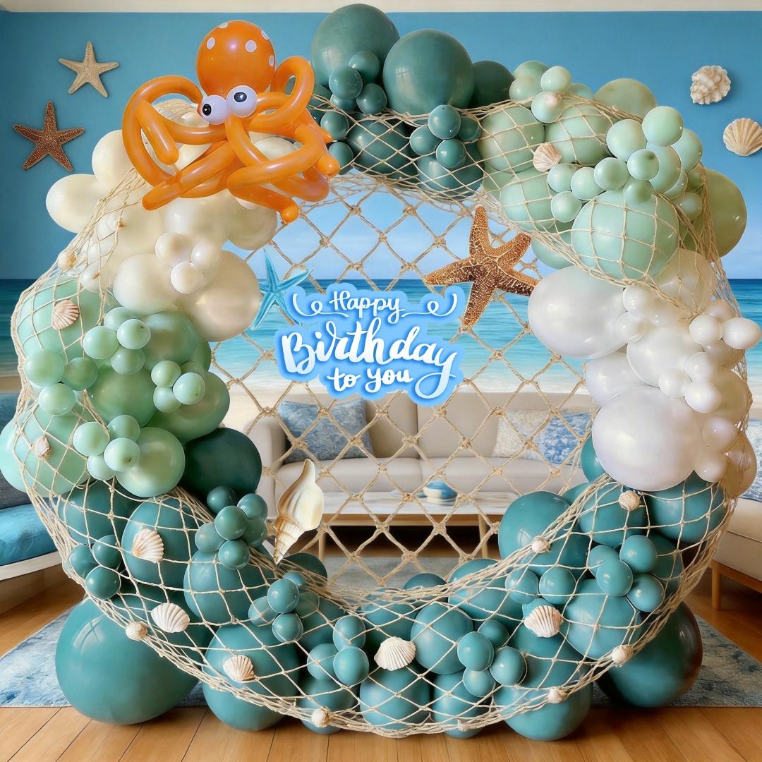 163pcs Vintage Ocean Theme Balloon Arch Set, Blue Balloons, Perfect for Kids Birthday Party, Summer Beach Party, Pool Party Decor