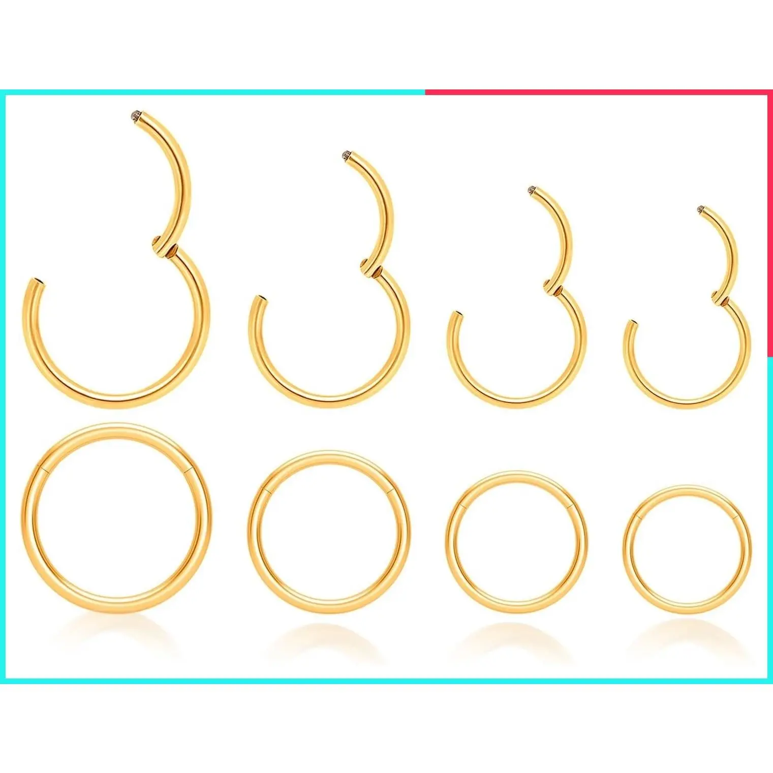 8 Pcs 316L Stainless Steel Nose Hoop Clicker Rings - 16G 18G 20G Seamless Clicker Hoops in 6mm 8mm 10mm 12mm for Septum Helix Tragus Daith Conch Lip Piercings