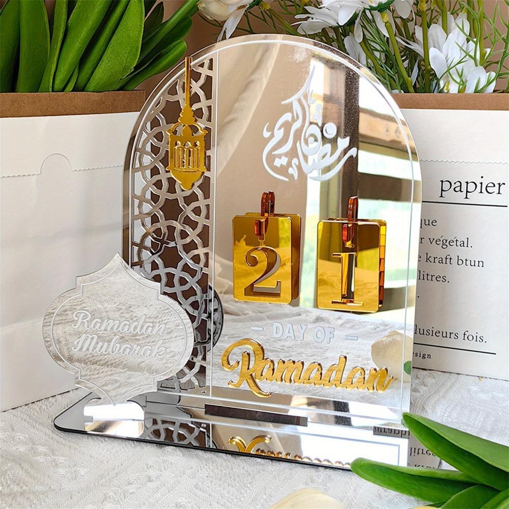 Ramadan Acrylic Countdown Calendar - Tabletop Eid Mubarak Advent Decor for Home & Indoor Ramadan/Eid Celebrations