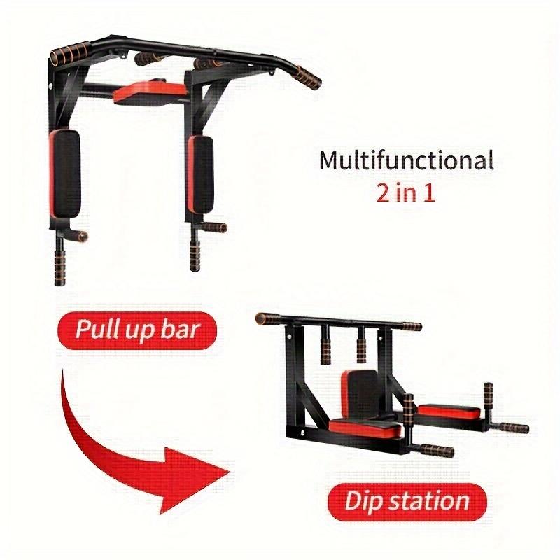 Multi functional wall mounted pull-up bar set - black iron horizontal bar and parallel bar for indoor fitness training, adjustable height, sturdy structure