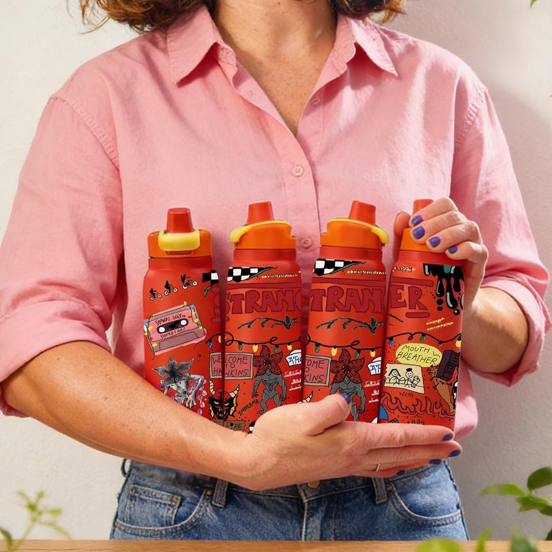 1 Pc 28oz Insulated Mug, Stranger Things Theme Vacuum Cup, Double Wall Thermal Mug, Leak Proof Skinny Insulat Cup, Keeps Hot 12 Hours Cold 24 Hours, Stainless Steel for Hot Cold Drinks, Vacuum Insulated Flask, Daily Use Gift for Women Men Holiday Festival