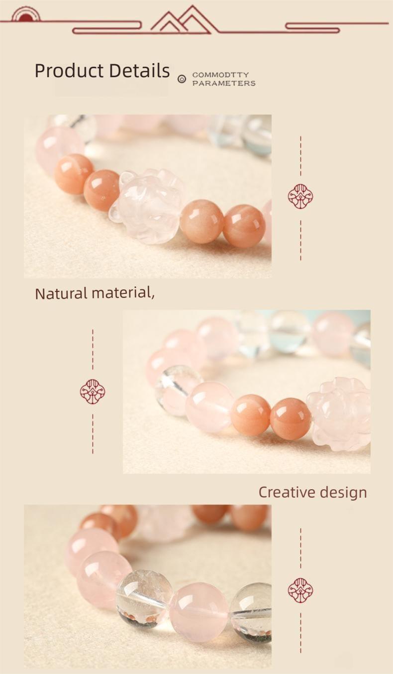 [Love Fortune] crystal bracelet, rose quartz white crystal sunstone pink quartz carving, unisex, daily wear gift, 10mm beads natural stone, love romance luck symbol