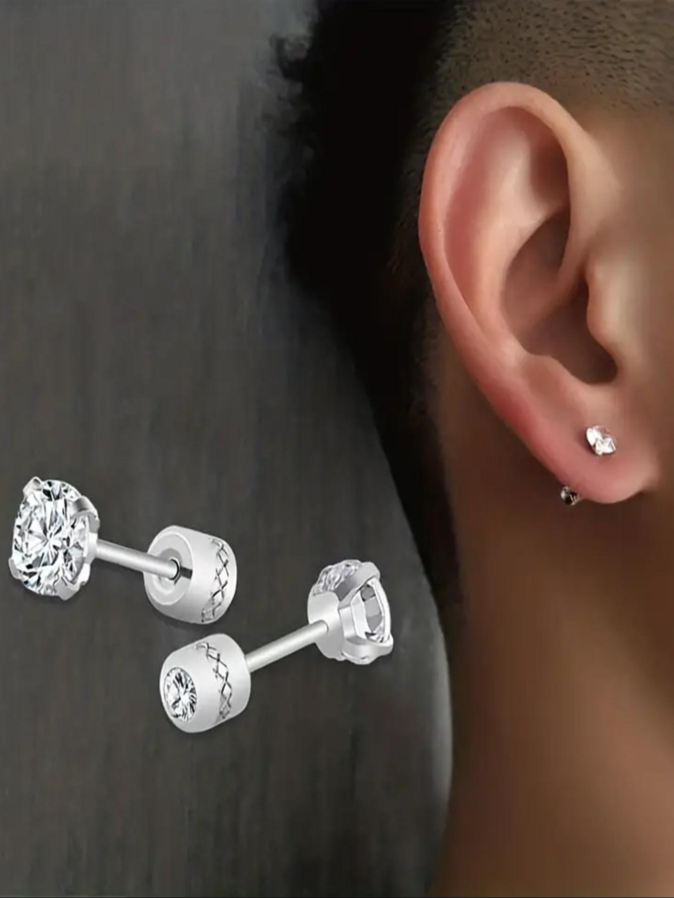 Men's Punk Style Artificial Zircon Decor Stud Earrings, Stainless Steel Earrings, Fashion Jewelry for Party, Daily Decor, Trendy All-match & Exquisite Jewelry for Birthday Gift