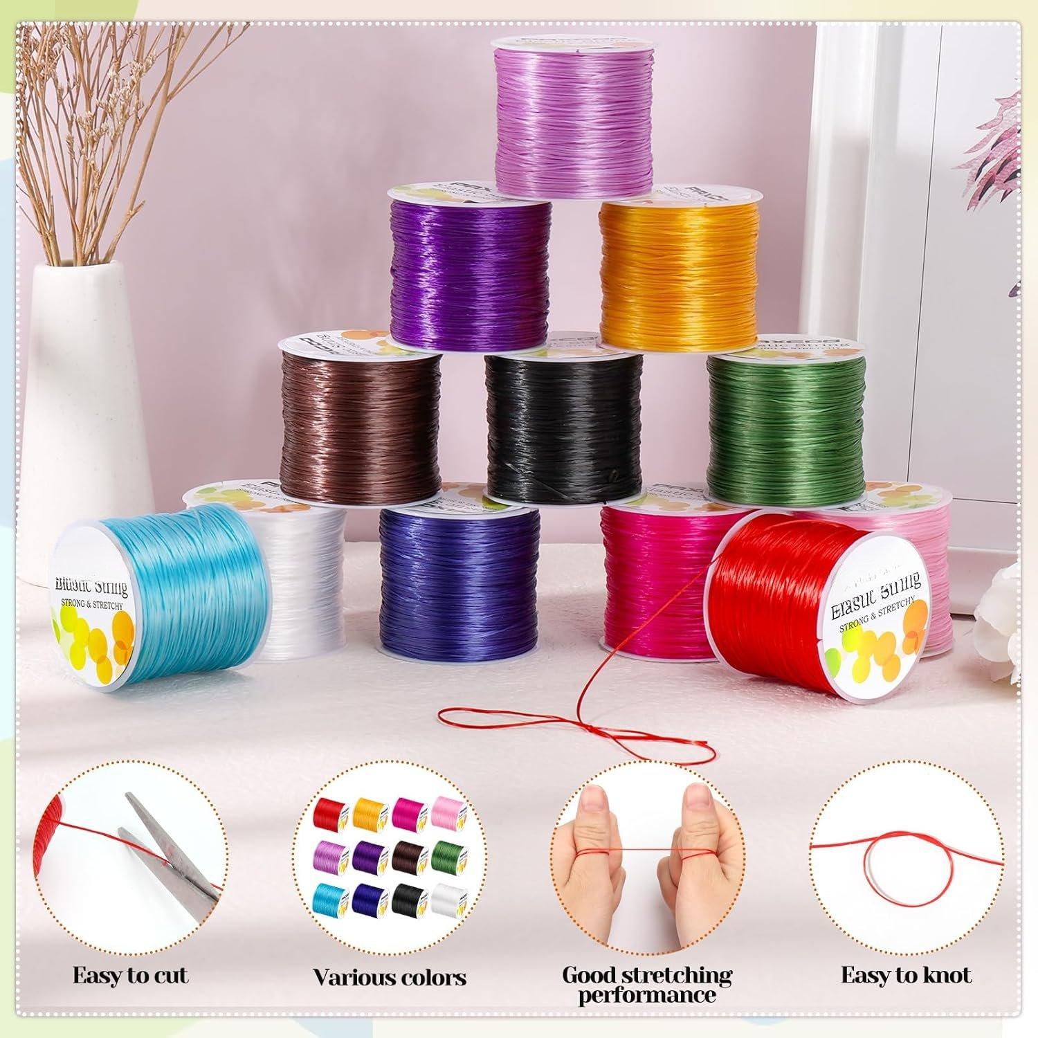 12 Rolls Elastic String for Bracelets, Stretch Magic Elastic String Bead Cord  Thread for Bracelet, Necklaces, Clay Beads, Pony Beads ( Colors)