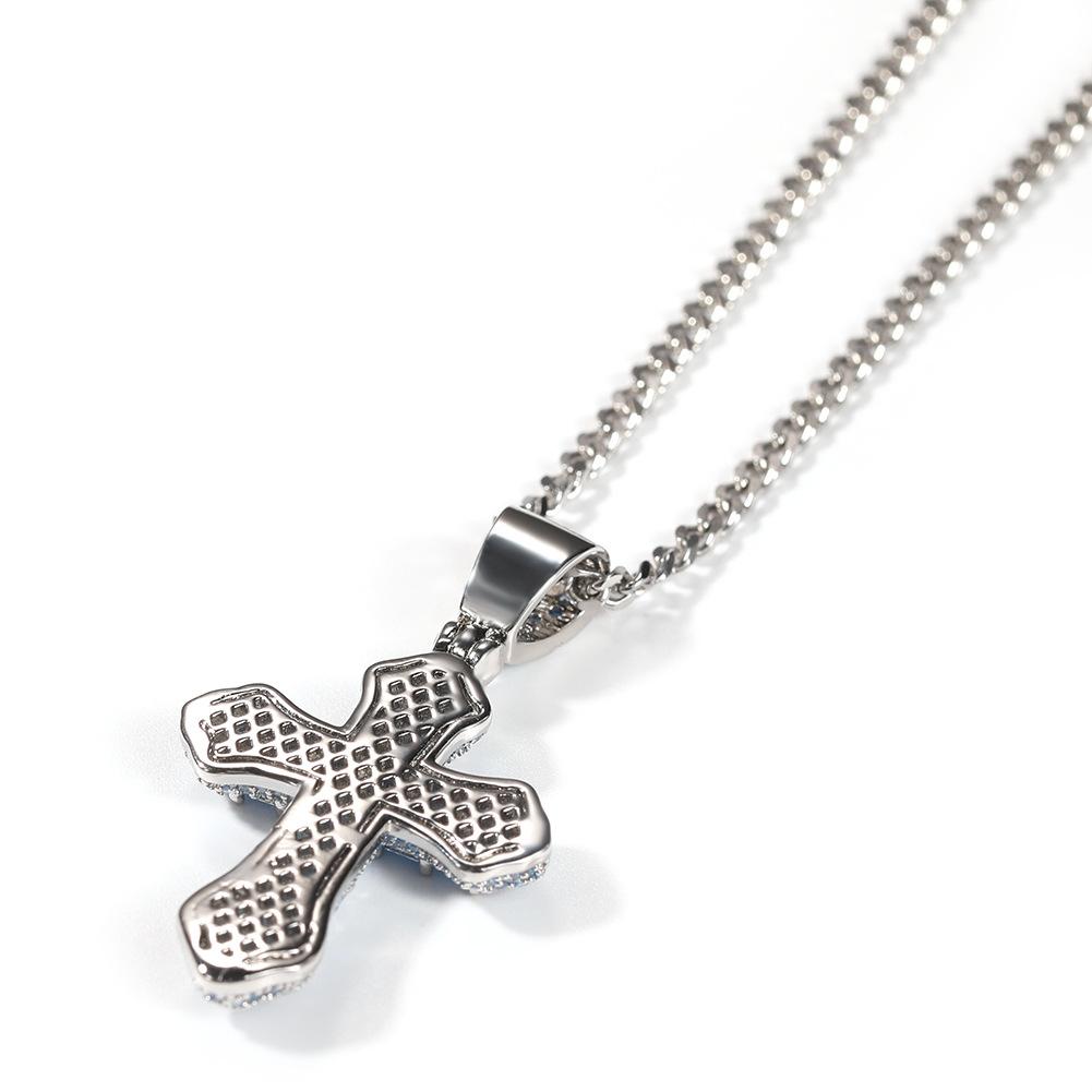 Hip-hop new blue zirconium cross necklace for men, fashionable and versatile heavy-punk sweater chain accessory