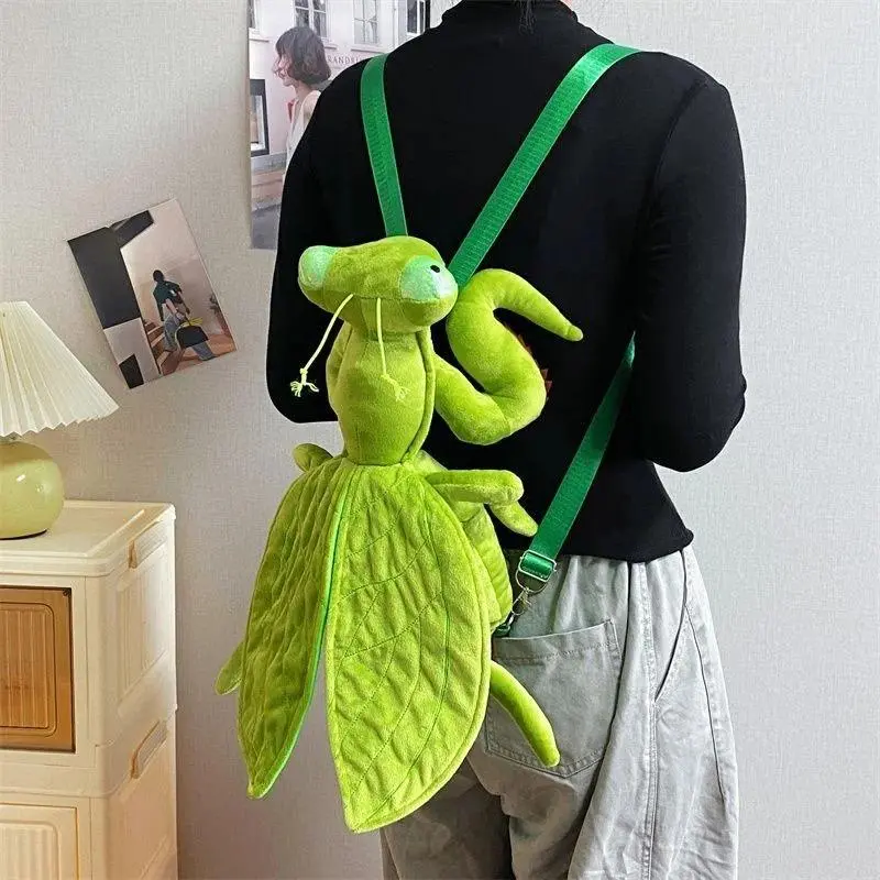 Praying Mantis Plush Doll Backpack Cute Cartoon Kids School Bag Toddler Animal Shoulder Bag Plush Toy Gift For Boys Girls
