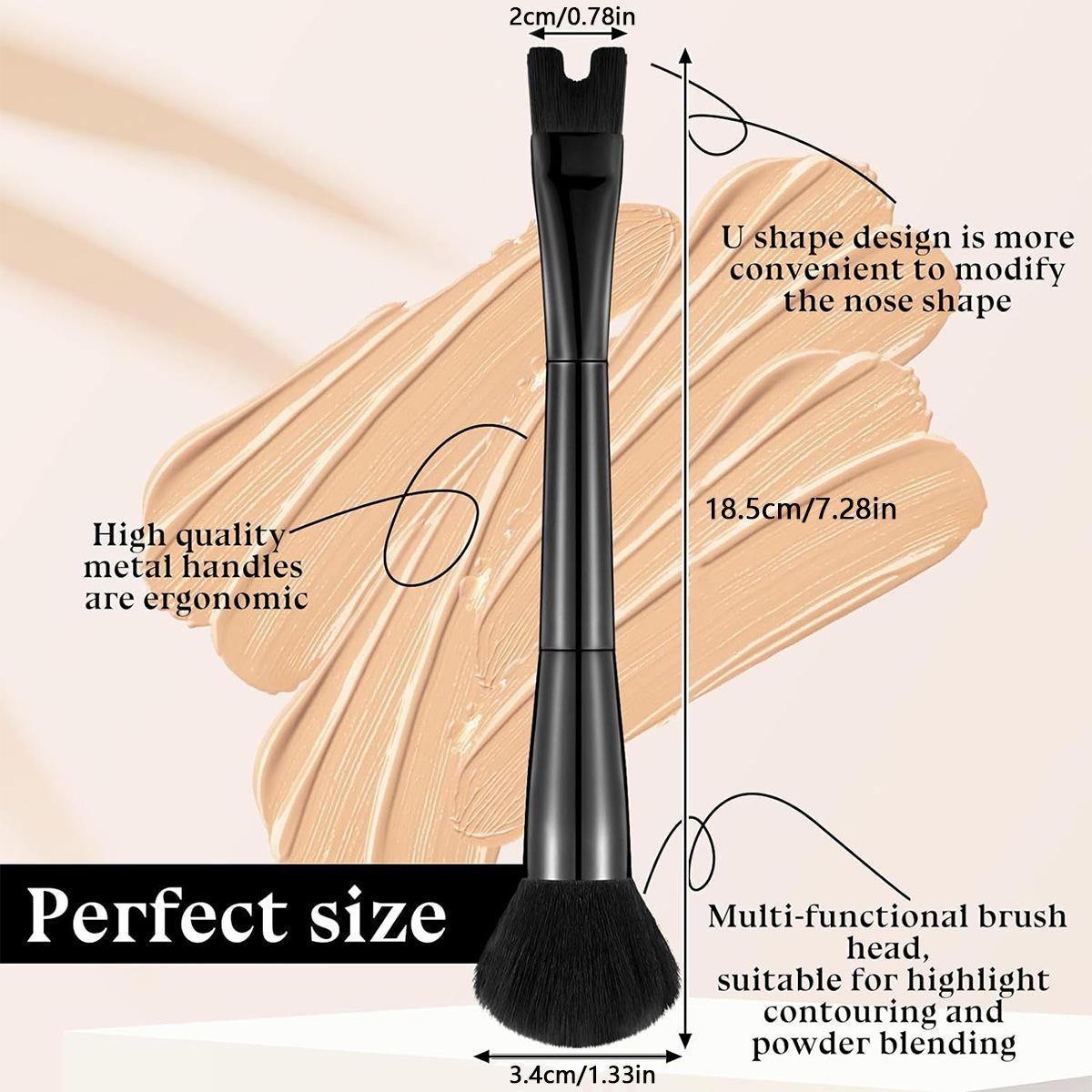 2-In-1 Contouring & Powder Brush Set, U-Shaped Dual Head Multifunctional Makeup Brush for Flawless Highlighting, Soft Bristles Precision Nose Shaping