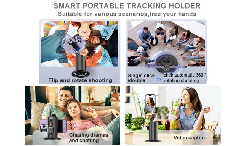 Auto Face Tracking Tripod, VIPITH 360° Rotation Phone Camera Mount Smart Shooting Phone Tracking Holder Tracking Phone Holder for iPhone Android Stabilizer Shooting Live, No App, for Vlog, Tiktok