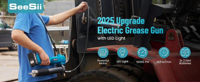 SEESII Electric Grease Gun,10,000 PSI Cordless Lubrication Tool with Upgraded Dual Batteries & Ultra-Bright LED Light｜39.4" Long Hose, 2 Batteries & Charger,Electric Grease Tool for Truck, Agricultural Machinery, Black Friday Deals B001
