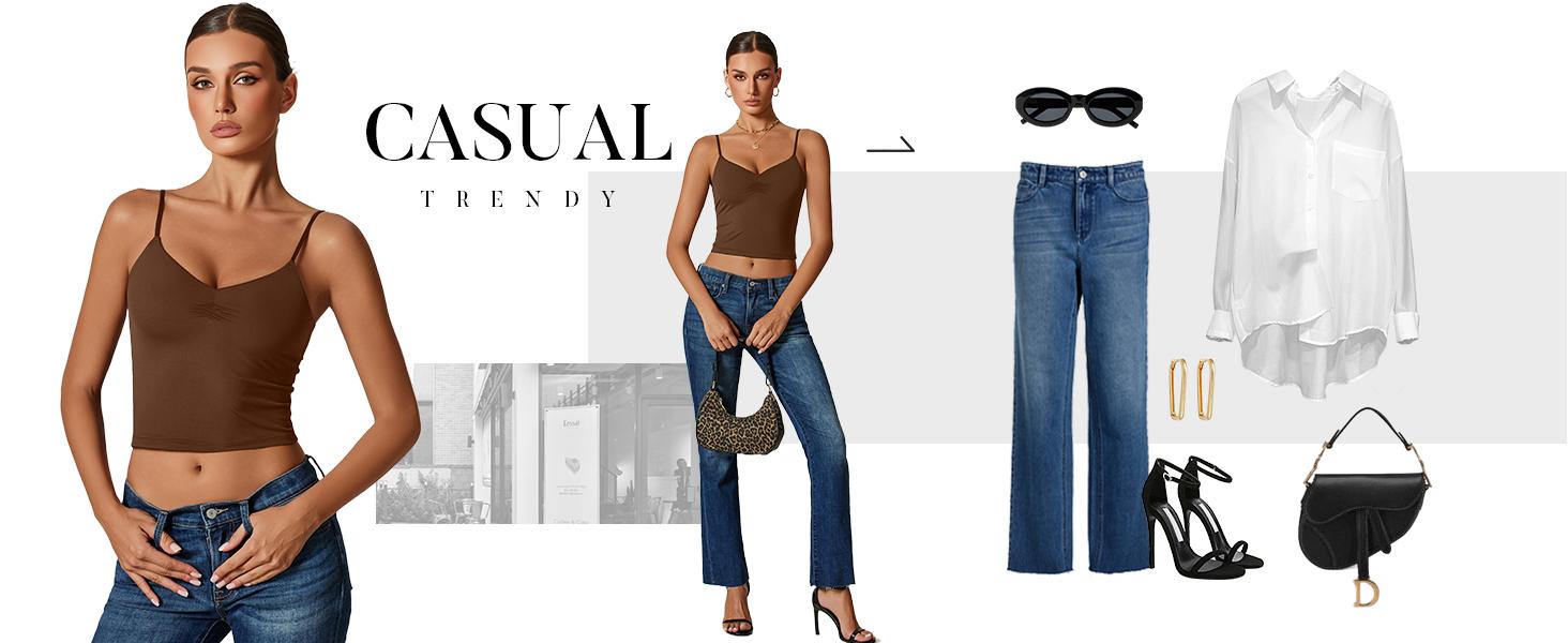 Avidlove Women V Neck Tank Top Spaghetti Strap Y2K Going Out Basic Cami Shirt