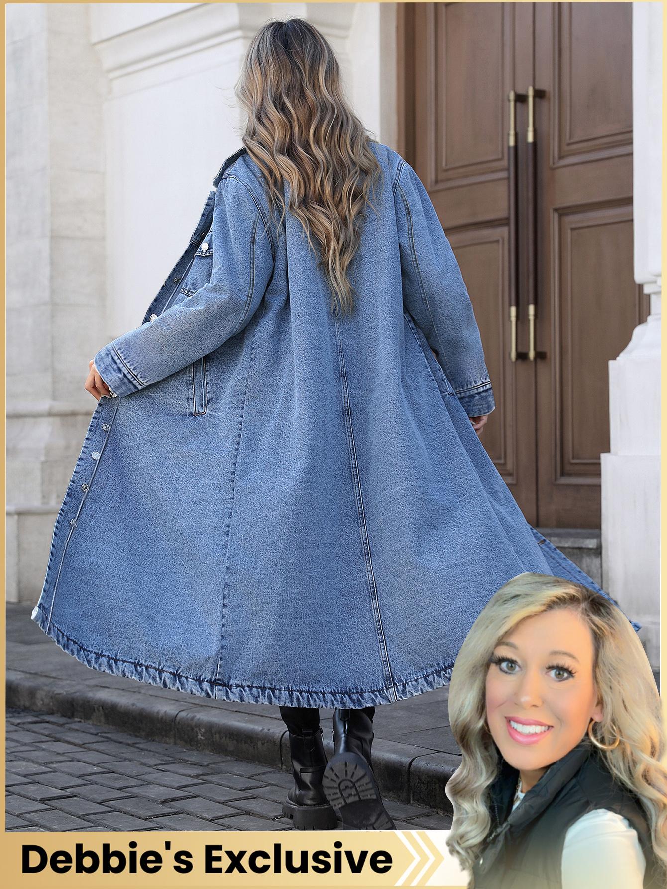 Women's Y2K Long Windbreaker Denim Jacket, Slim Fit Casual Fashion Outerwear for Spring & Fall, Elegant College Student Style