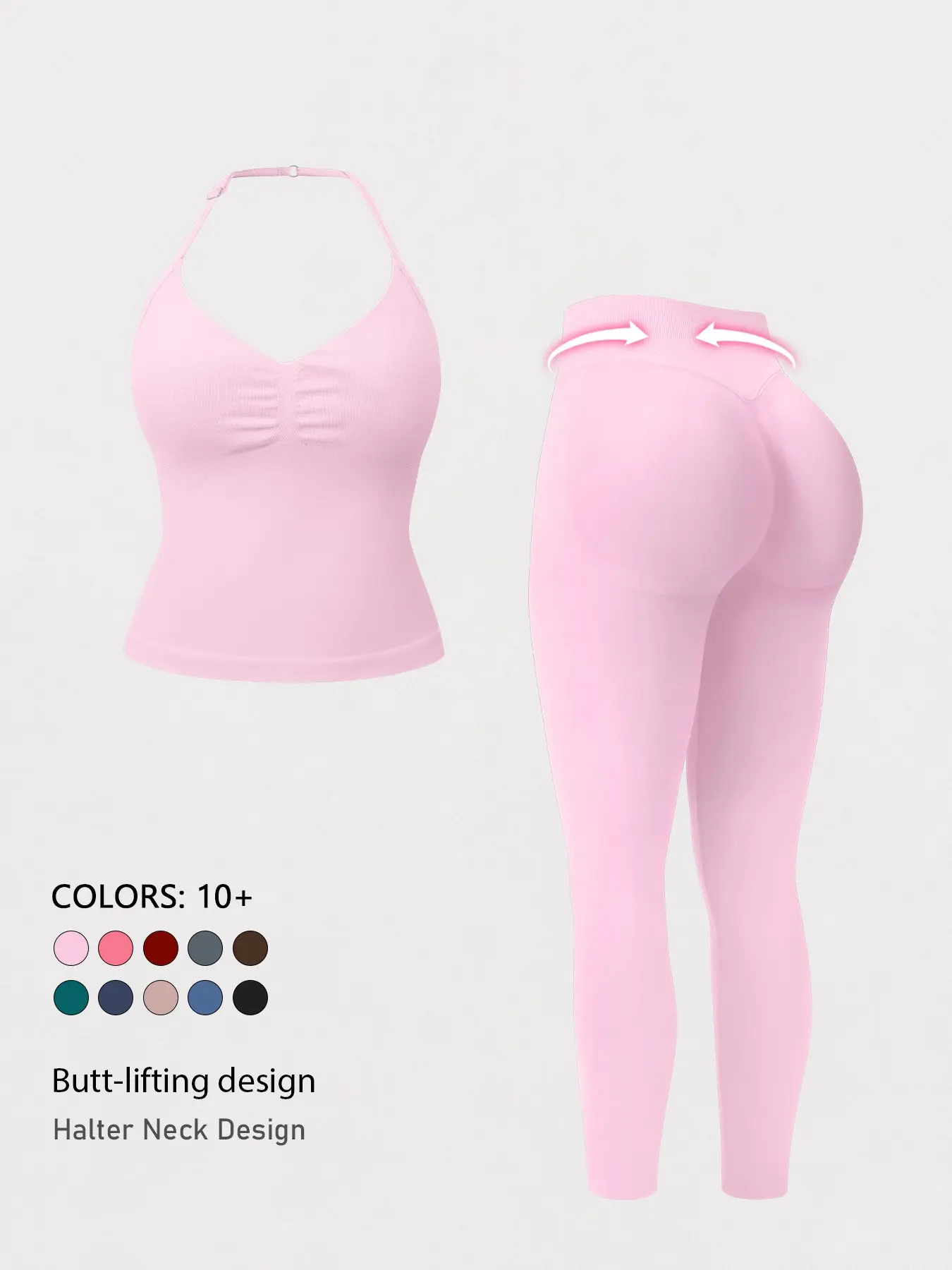 Women's Fitted High Stretch Activewear Set, Bodycon Workout Set, Matching Gym Set, Backless High-Waisted Tight-Fitting Top & Leggings, Breathable Athleisure Outfit for Yoga, Gym, Golf & Tennis, Gym Workout Sets