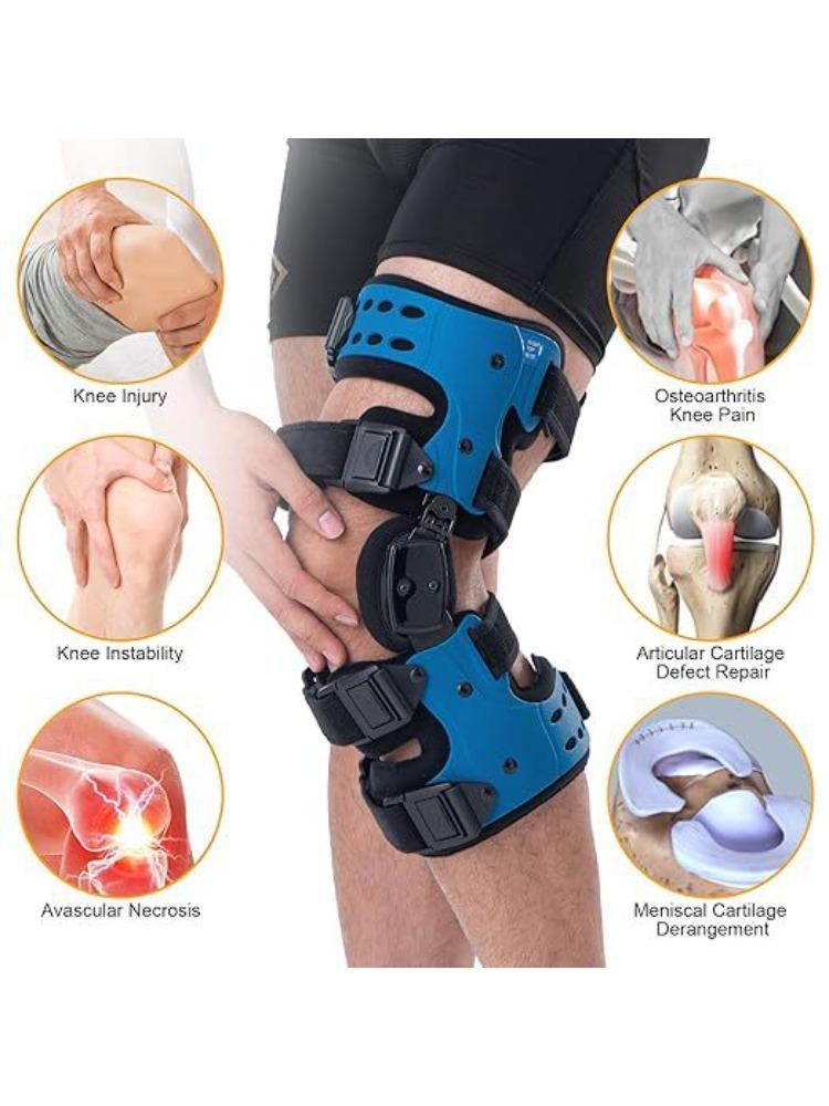 Functional Hinged Knee Support Brace, Adjustable Knee Stabilizer with Compression Wrap, Knee Unloader for Knee Instability, Swelling, Post-Injury Recovery, for Athletes & Seniors