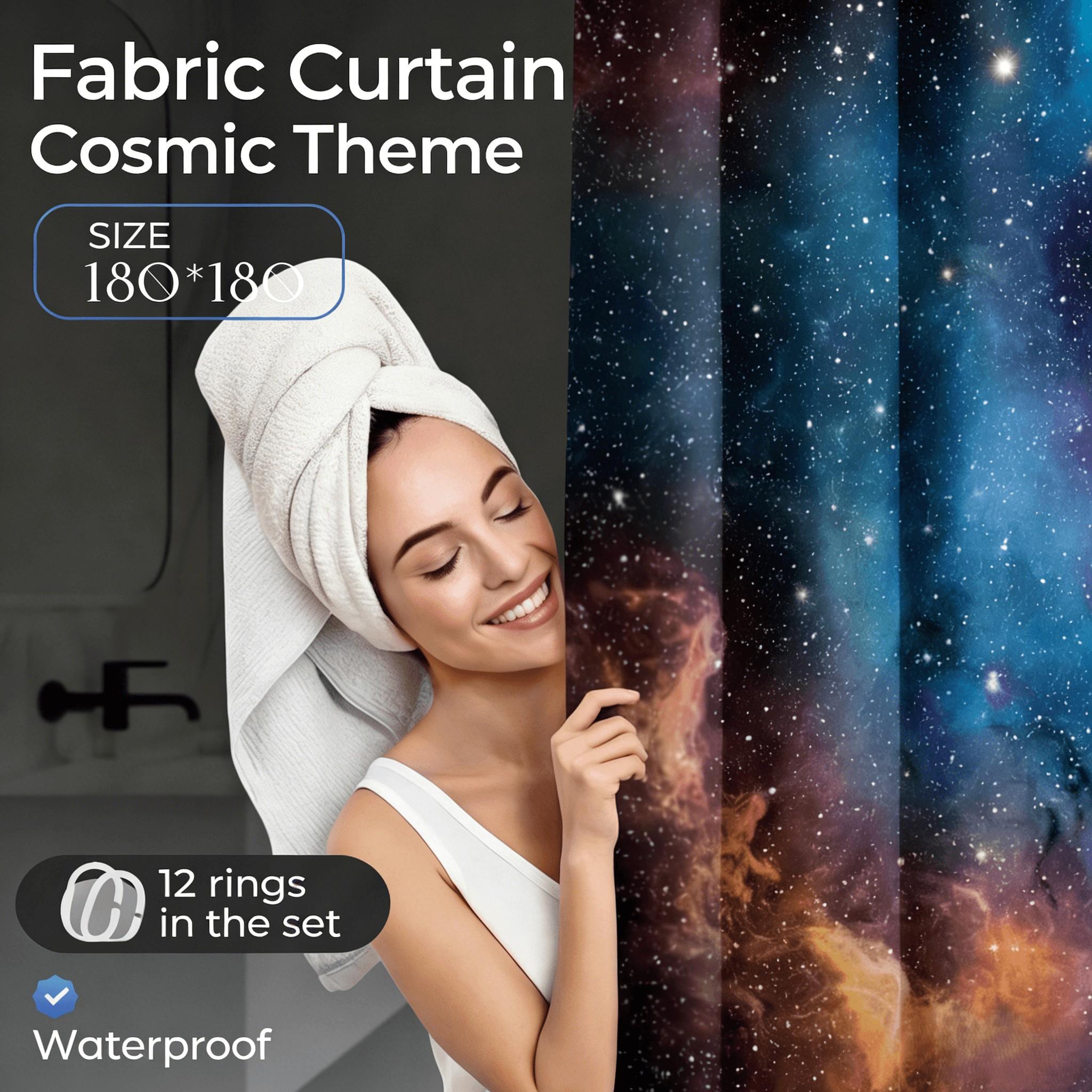 Outer Space Galaxy Shower Curtain, Vibrant Nebula and Starry Night Design for Space Lovers, 72" x 72" Durable Mildew Resistant Polyester Bath Curtain Set