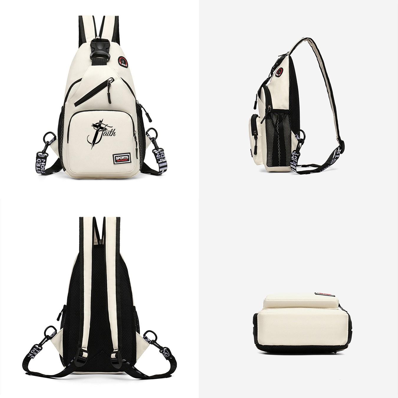 "Faith" Cross Print Sling Bag, Unisex Fashion Streetwear Chest Backpack, Unique Gift for Faith Enthusiasts, Great for Anniversary, Holiday, Daily Commute