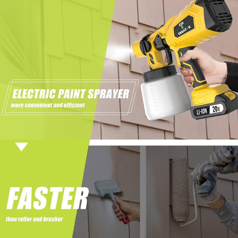 Cordless Paint Spray Gun Paint Sprayer Tool 800W High Power with 1000ml Container. Includes Battery and Charger,4 Nozzles, 3 Patterns for House Painting, Furniture, Cabinets, Compatible with Stains, Sealers and Latex Paints,Easy Cleaning