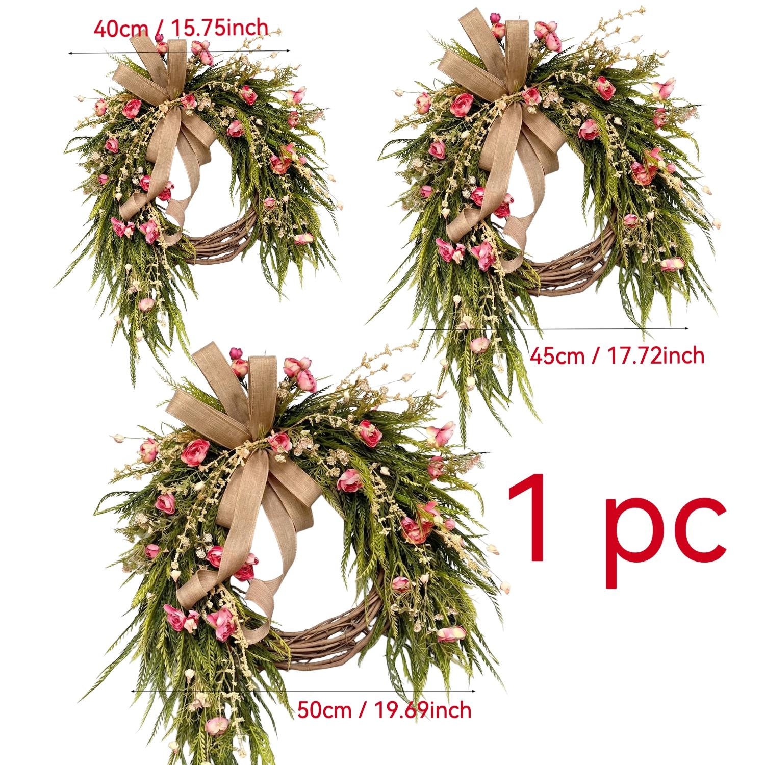 Rustic Spring Summer Wreath, Rose Artificial Decorative Wreath, 40cm/45cm/50cm Floral Door Hanging, Perfect for Weddings and Home Décor