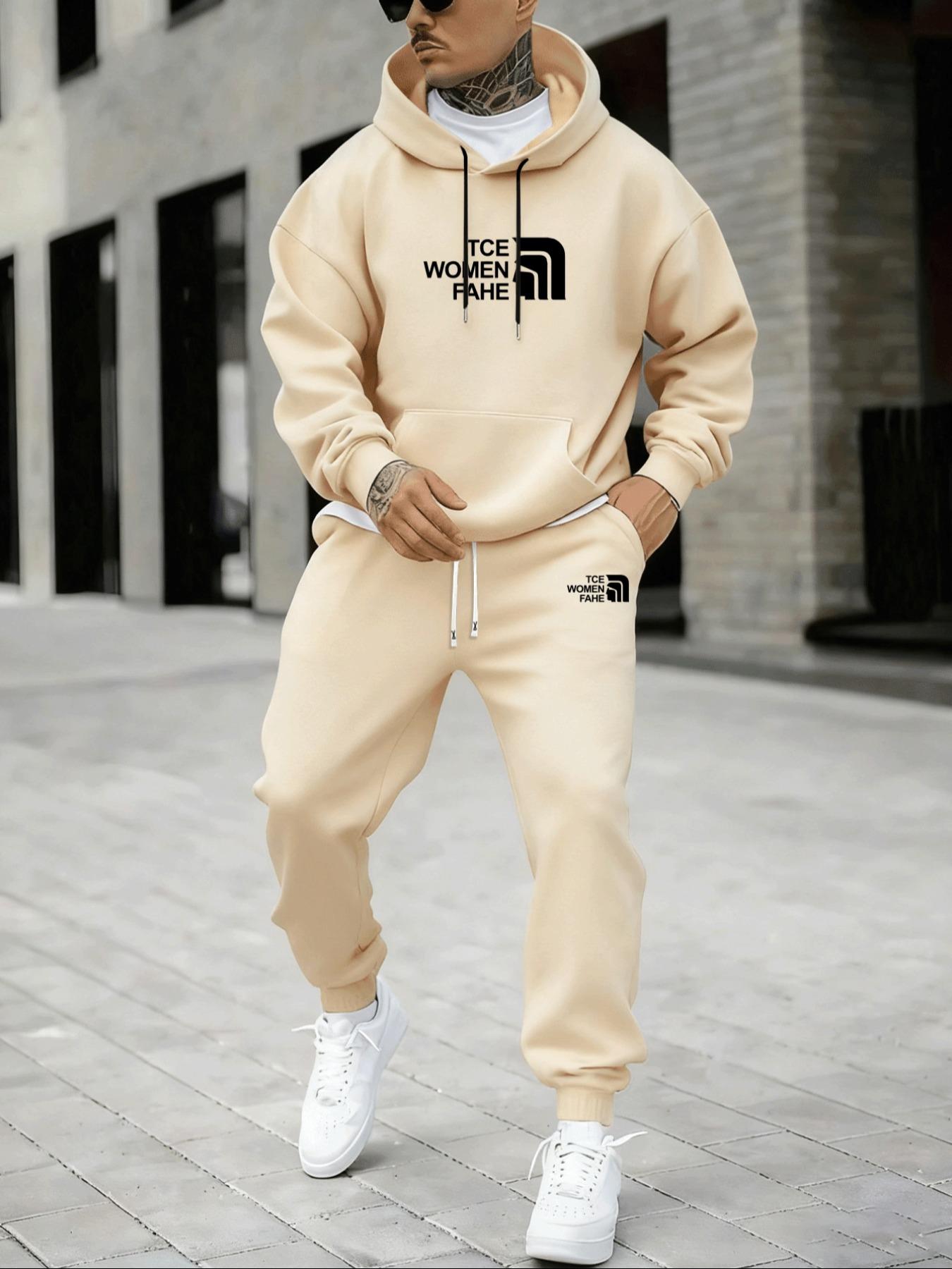Hypemode Plus Size Set, Letter Print Hoodie & Jogger Pants, Casual Style, Comfortable Fit, Daily Wear, Fall & Winter Fashion