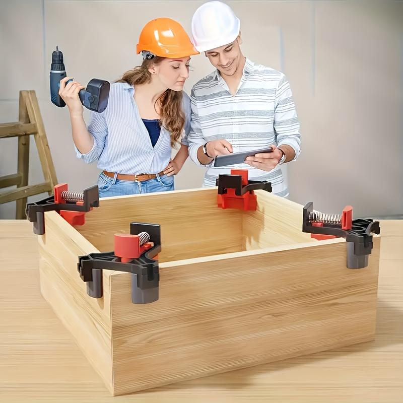 4pcs Adjustable Spring-Loaded Right Angle Corner Clamps - Heavy-Duty Plastic Woodworking Clamps with Ergonomic Handle & Locking Mechanism, Clamp with Thread, Multi-angle Clamping For Cabinets, Photo Framing