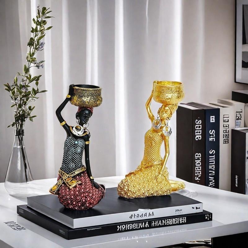Resin African Woman Statue Decorative Ornament, Unique Art Style Visual Focal Point, Ideal Gift for Living Room and Bedroom