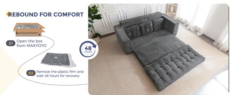 MAXYOYO Convertible Sofa Bed, Pull Out 3 Seater Sleeper Sofa, 2 in 3 Folding Couch Bed, Fold Out Floor Couch with Pillows for Living Room Bedroom Lounge