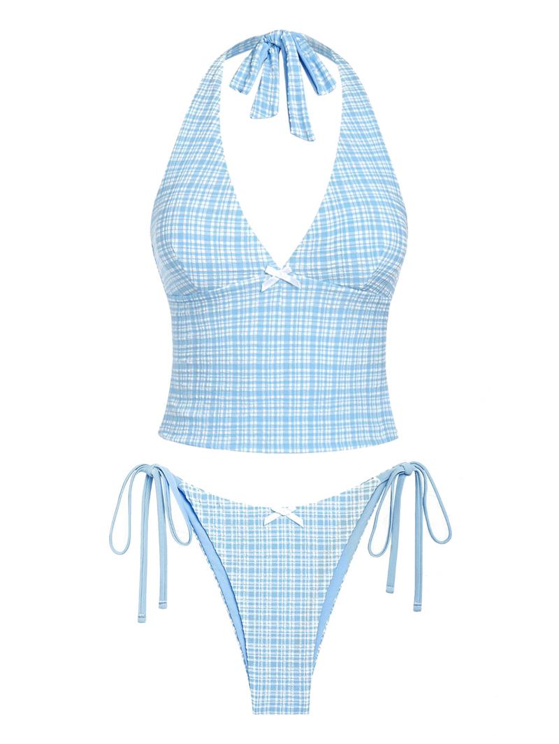 Women's Summer Beach Floral Leaves Halter Tied Tank Style Full Coverage Bikini Tankini Set Two Piece Bathing Suits Tankini Swimsuits Women