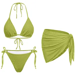 Daci Women Three Piece Bikini Sets - Sexy String Triangle Swimsuits Halter Bathing Suits with Cover Up  SwimWeek  summervibes