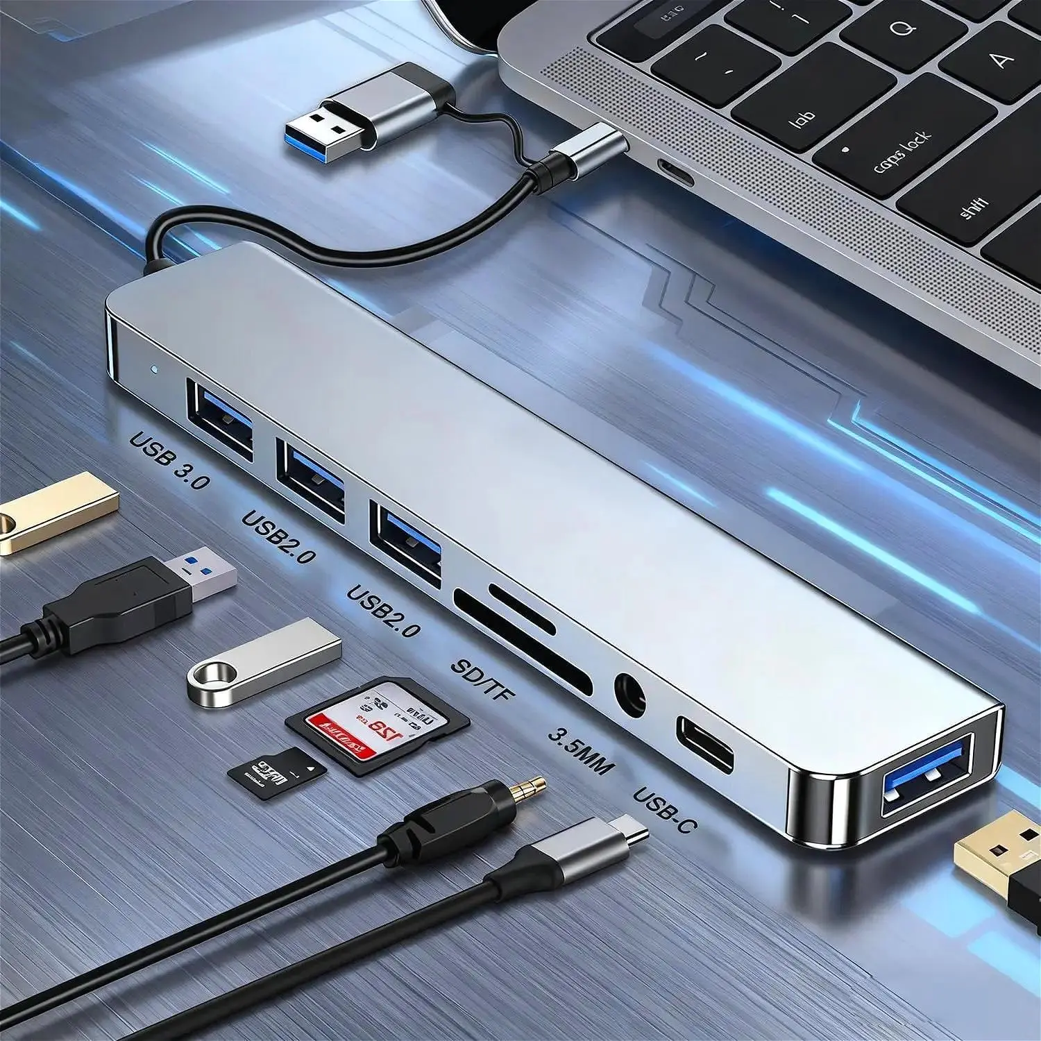 Dual USB A/C Input Dongle Revodok Docking Station 10 in 1 Extender USB C Hub Type C to PD Data Ports TypeC Multiport Adapter, 4USB Ports TF/SD Card Reader 3.5mm Audio Jack C Port for iPhone/Samsung/Macbook Air Pro/iPad Pro/XPS Computer Camera data transfe