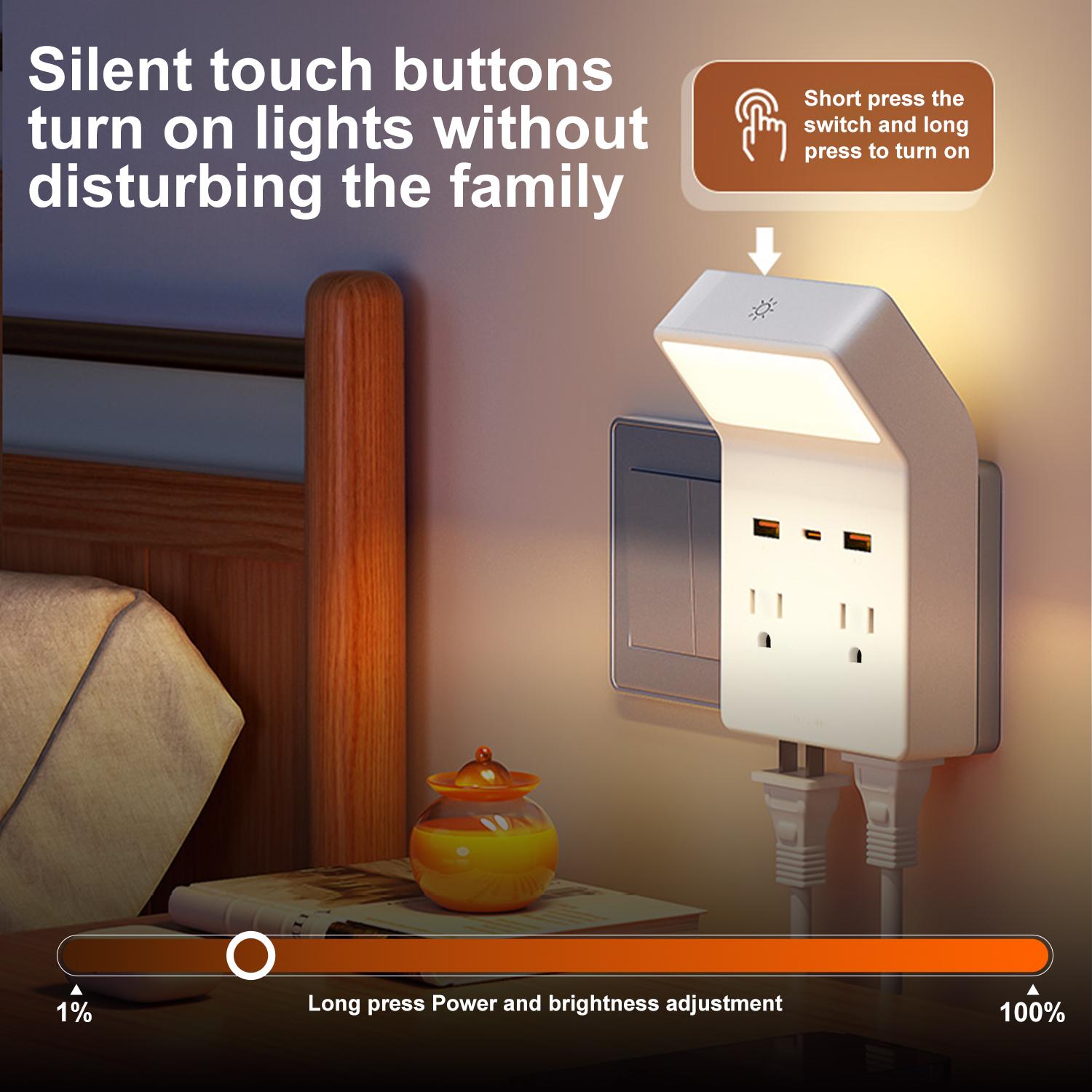 Smart Remote Control Night Light Socket, 4ac+4usb Fast Charging, Wall Plug Night Lamp, Adjustable 3 Colors, Timer Function, Fireproof Certified
