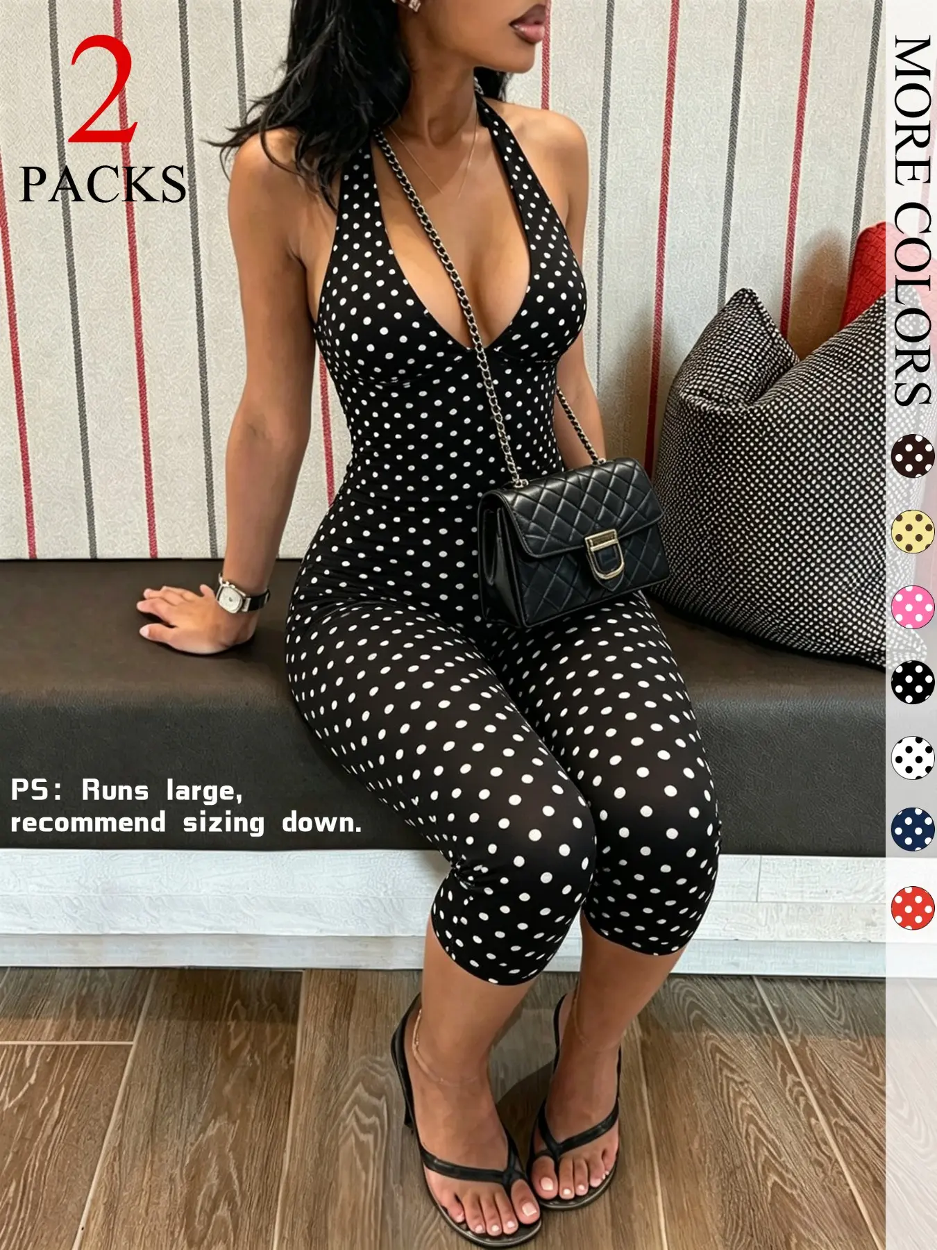 2-Pack Women's Polka Dot Halter Neck Top & Capri Pants Set, Slim Fit Casual Everyday Set Summer Outfits, Trendy Boho Chic Bohemian Streetwear for Daily Wear & Vacation 2-Pack Women's Polka Dot Halter Neck Top & Capri Pants Set, Slim Fit Casual Everyday Set Summer Outfits, Trendy Boho Chic Bohemian Streetwear for Daily Wear & Vacation