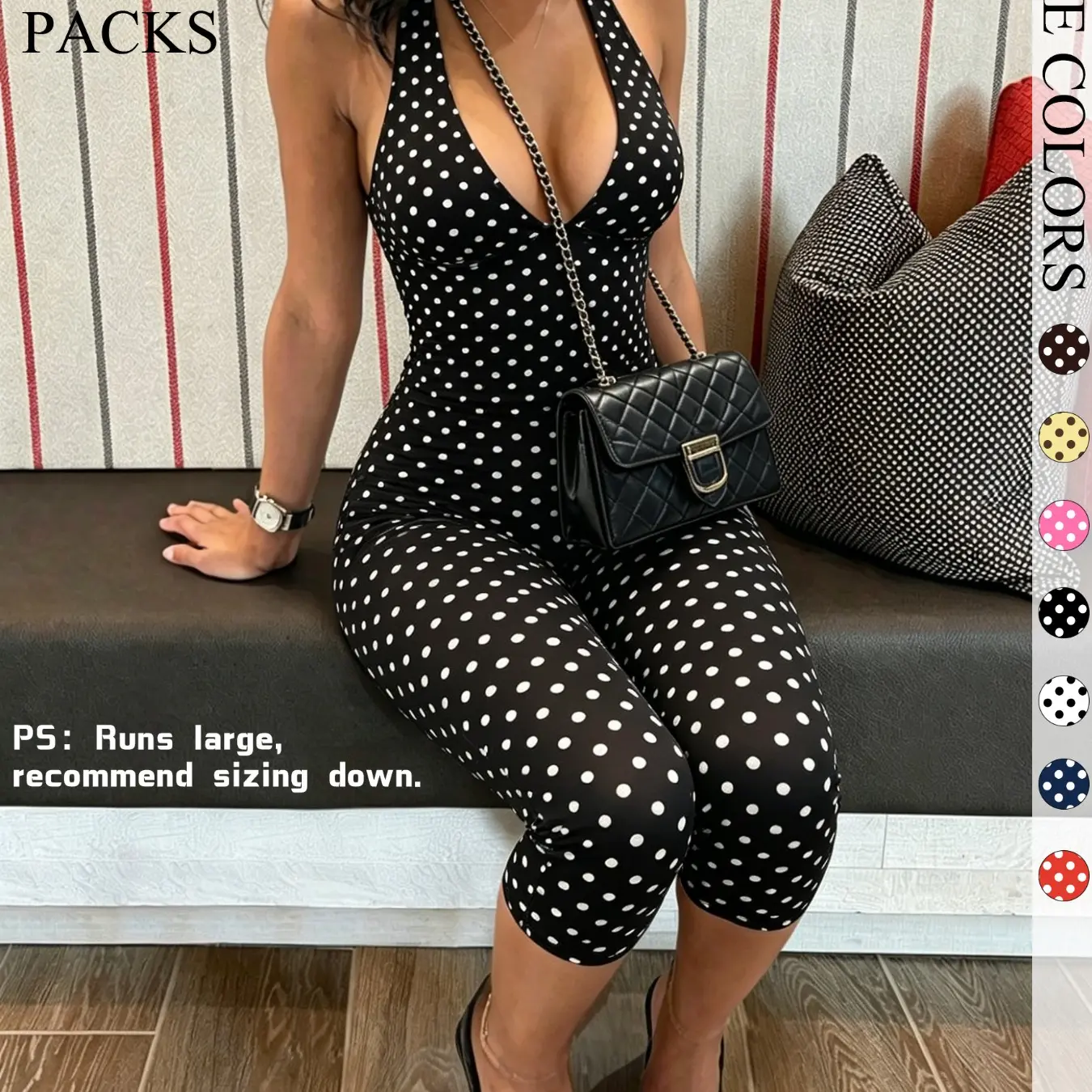 2-Pack Women's Polka Dot Halter Neck Top & Capri Pants Set, Slim Fit Casual Everyday Set Summer Outfits, Trendy Boho Chic Bohemian Streetwear for Daily Wear & Vacation 2-Pack Women's Polka Dot Halter Neck Top & Capri Pants Set, Slim Fit Casual Everyday Set Summer Outfits, Trendy Boho Chic Bohemian Streetwear for Daily Wear & Vacation
