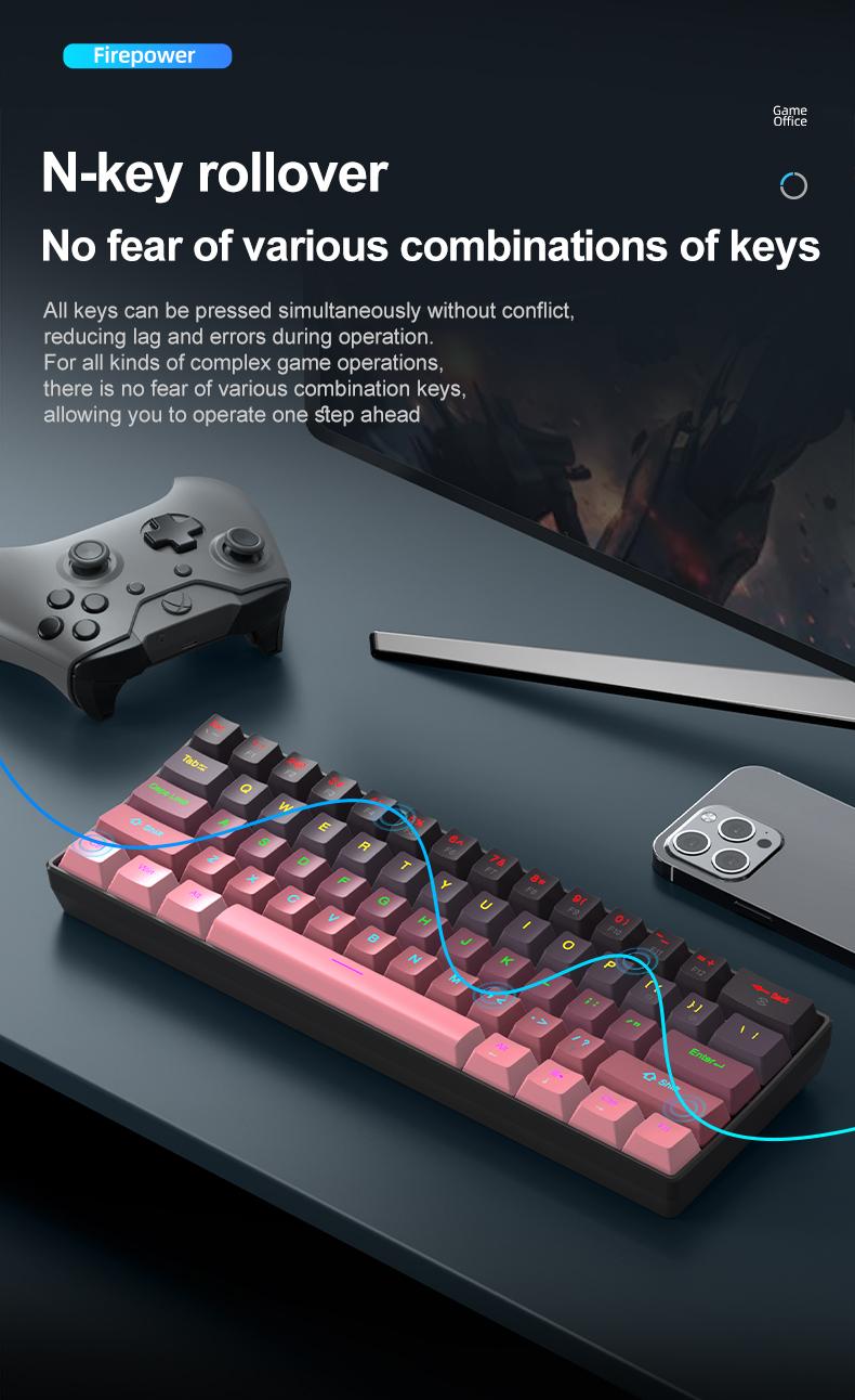 61 Key USB Wired Mechanical Gaming Keyboard Apayado K61, Compact Design, Full Keys Hot Swappable , Blue/Red Switches, E-Sports Office Use, Compact Design