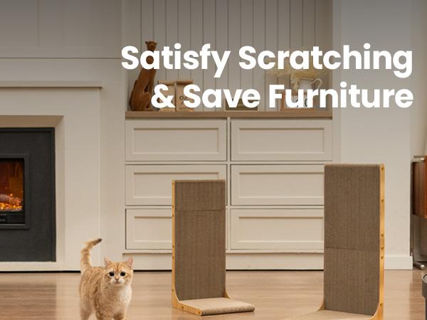 Conlun Cat Scratcher for Indoor Cats 22.8 Inch L Shaped Vertical Scratching Board with Ball Toy Light Wood L-Shaped Wall-Mounted Cat Scratcher Springtok Ramp Apartment Sturdy Home Durable Construction Easy Assembly Striped Design