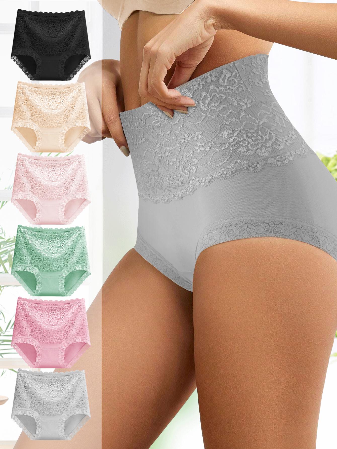 QUASTI 6 Piece Women's High waist Briefs, Lace Style Cotton Comfortable & Breathable Underwear, Hip Lifting Fashionable Design, Suitable For Women's Daily Life QUASTI 6 Piece Women's High waist Briefs, Lace Style Cotton Comfortable & Breathable Underwear, Hip Lifting Fashionable Design, Suitable For Women's Daily Life