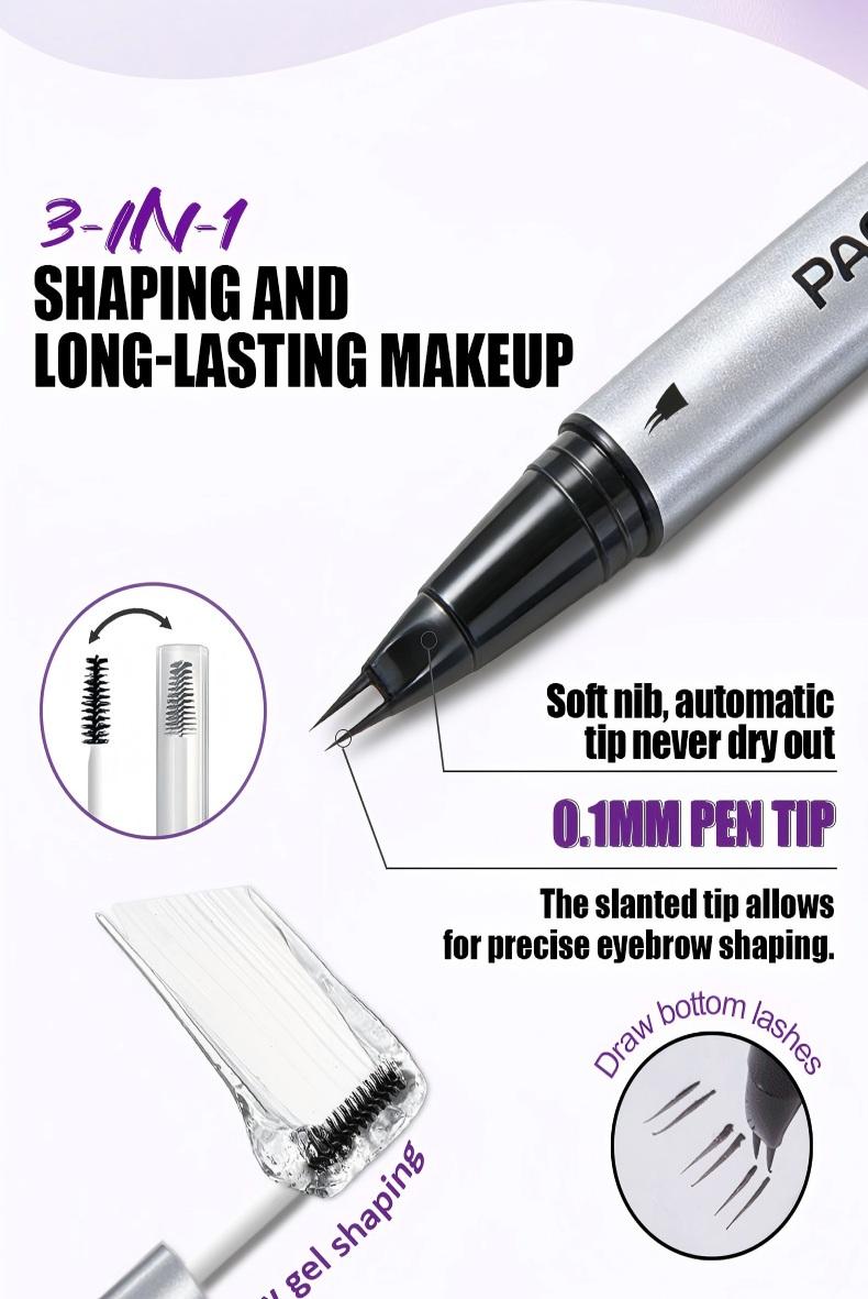 New Upgraded 2-in-1Waterproof Liquid Eyebrow Pencil Brush Set, 4 Fork Design, Long-Lasting Natural Look, Suitable for All Skin Types