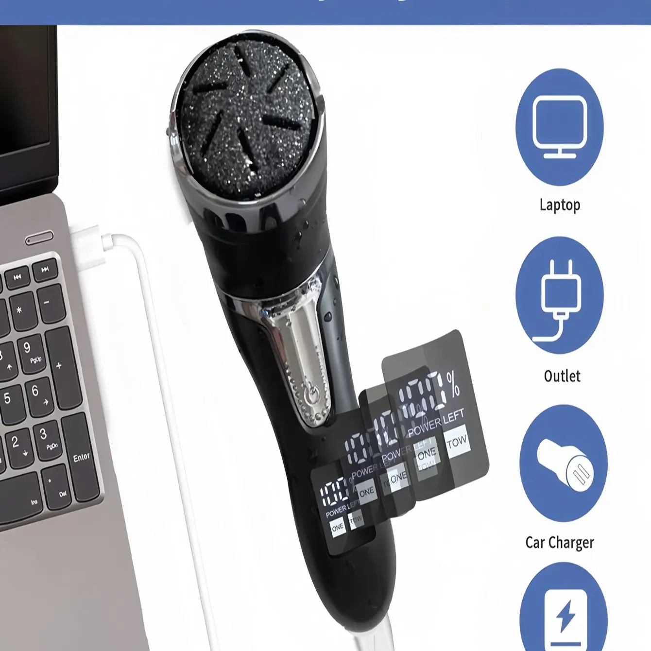 Rechargeable Electric Foot File, 3 Grinding Heads for Dead Skin Removal, Exfoliating Callus Remover, USB Charging, LCD Display, Dust Collector, Pedicure Tool