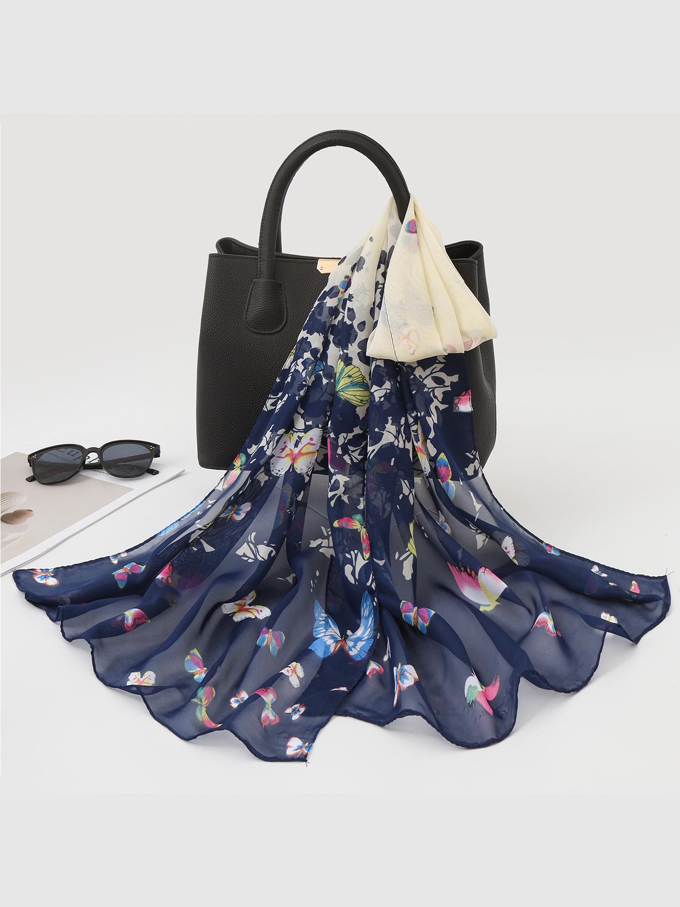 Long Chiffon Scarf, Boho Style, Loose-Fitting, Random Print, All Seasons, Mother's Day Gift, Korean Fashion, Sun Protection Shawl