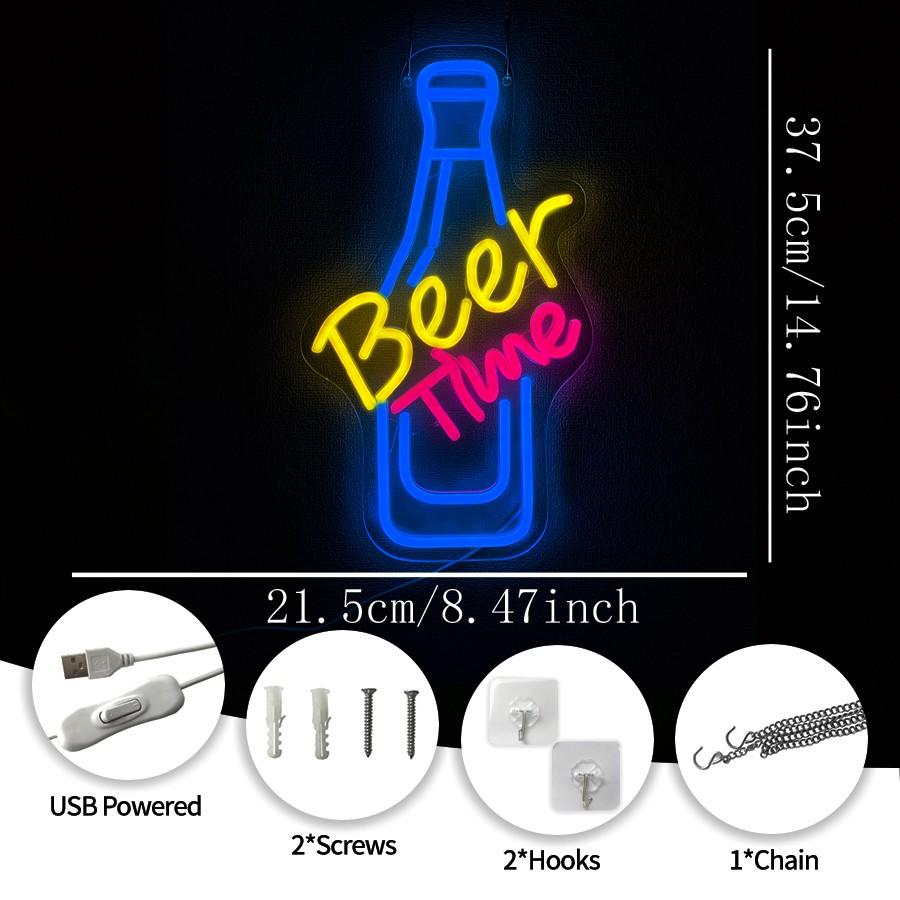 Beer Time Neon Sign Led Wall Decor Man Cave Neon Light Up Signs Wall Art for Home Room Bar Bedroom USB Powered