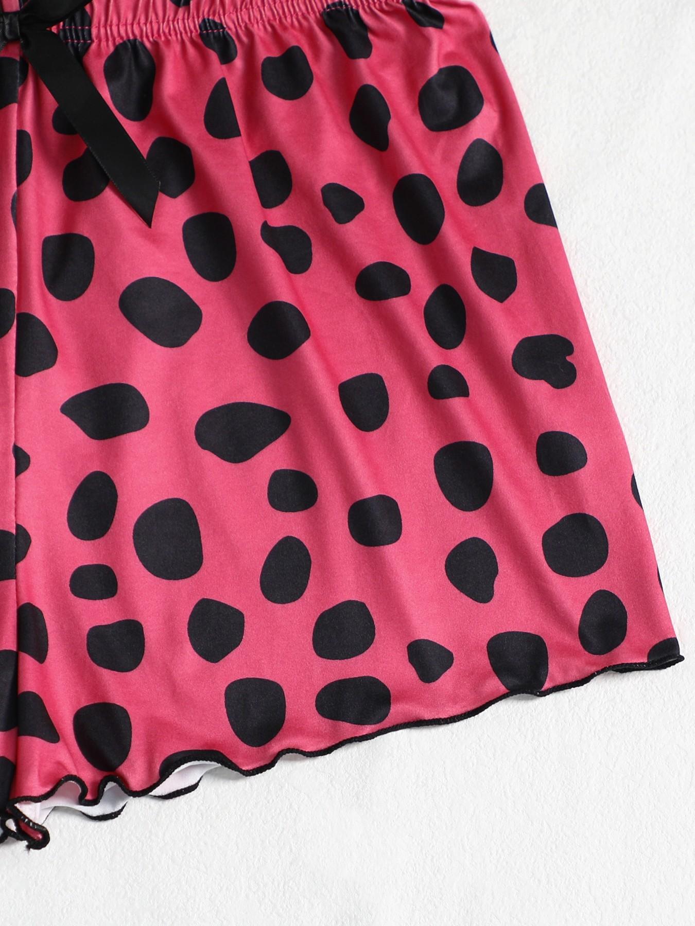 Women's Summer Sleepwear Set, Sexy Halter Top, Cartoon Letter Print, Polka Dot Bow Decor, Comfortable Lounge Wear, Casual Home