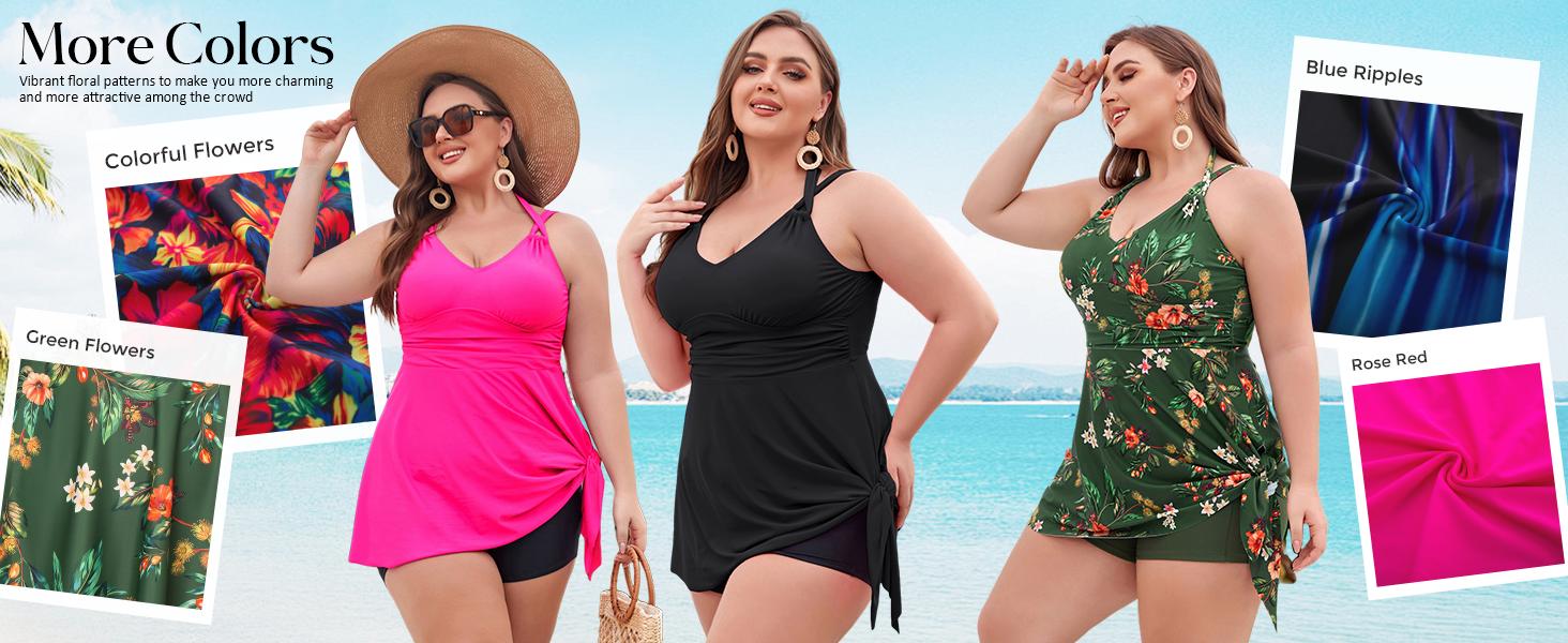 Hanna Nikole Women Plus Size Two Piece Tankini Swimdress V Neck Halter Floral Asymmetrical Hem Swimsuit with Boyshort #TikTokShopBlackFriday SpringStatements