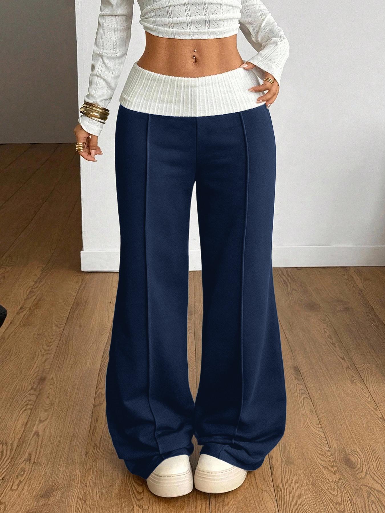 1 Piece Women’s Baggy Wide Leg Sweatpants - Ribbed High Waist Lounge Pants | Trendy Y2K Baggy Pants for Casual & Loungewear