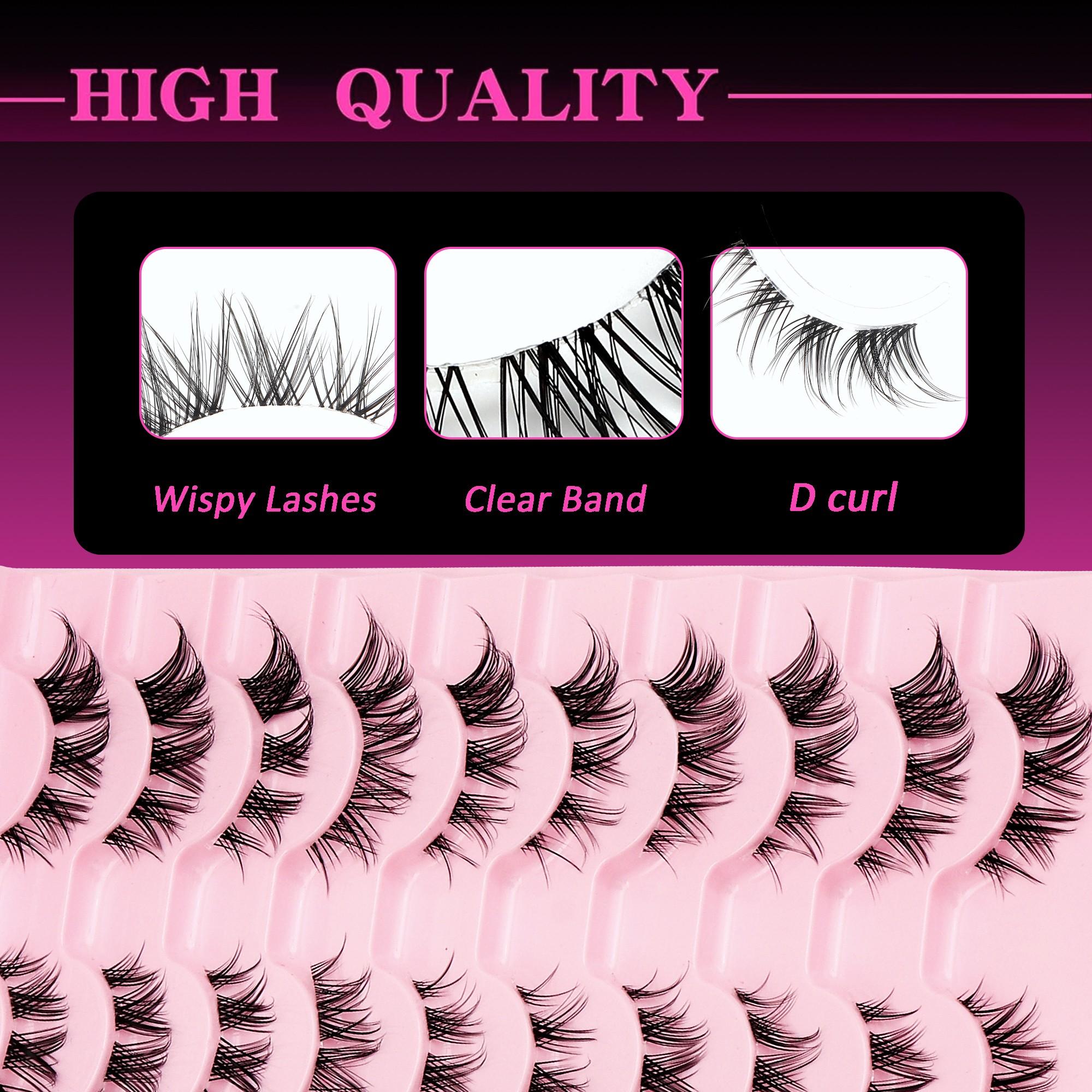 10 Pairs Korean False Lashes, Long Gradient, Natural Upturn, Lightweight Soft, Clear Fiber, Sweet Makeup, Daily Outing, Date Photo, Travel Party