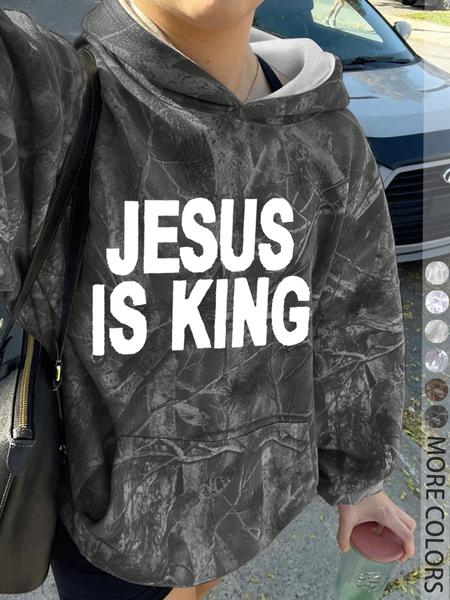 Jesus Is King Unisex Casual Hoodie, Branch Print Long Sleeve Loose Fit, Graduation & Back-To-School Wear, Fall Fashion Street Style