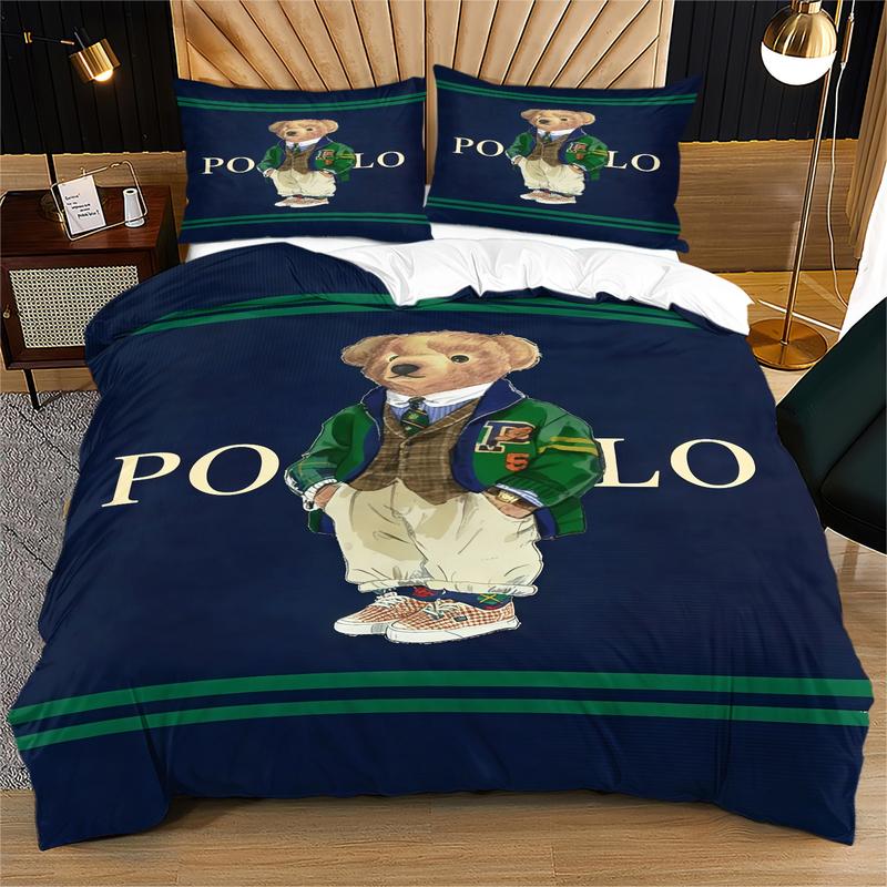 Bear Themed Duvet Cover (Including 1 Bed Cover And 1-2 Pillowcases,No Pillow Inserts or Comforter Included), Vintage Polo Teddy Bear Bedding, Suitable For Decorating Rooms And Bedrooms For Boys, Girls, And Teenagers